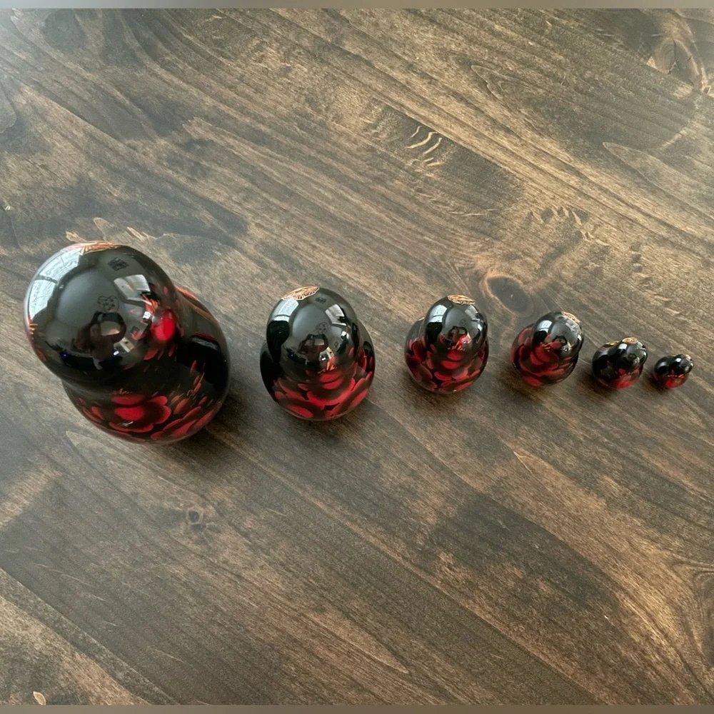 Black and Red Russian Nesting Dolls - 6 Piece Set